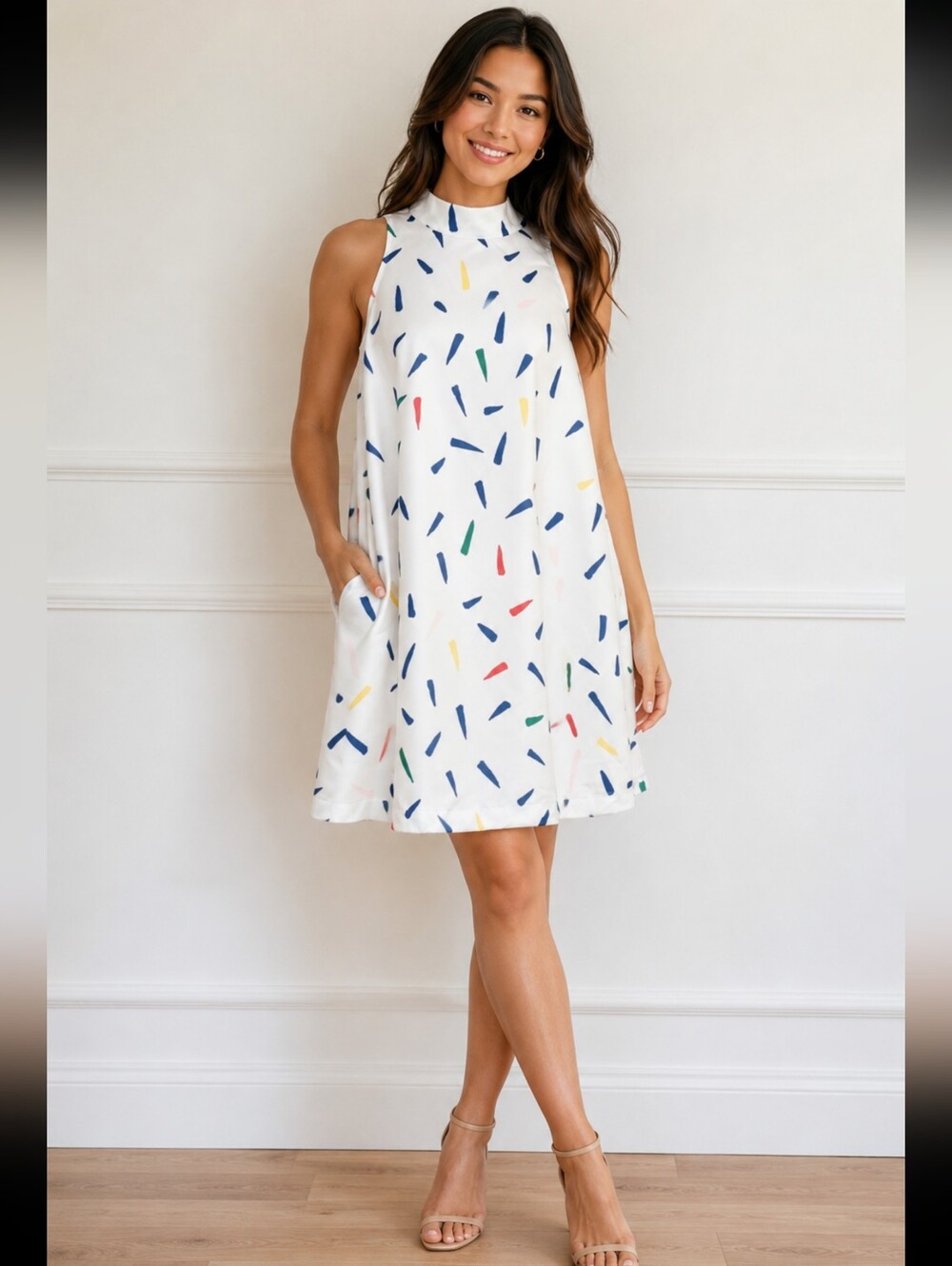EDIT | White High Neck Bright Spatter Dress